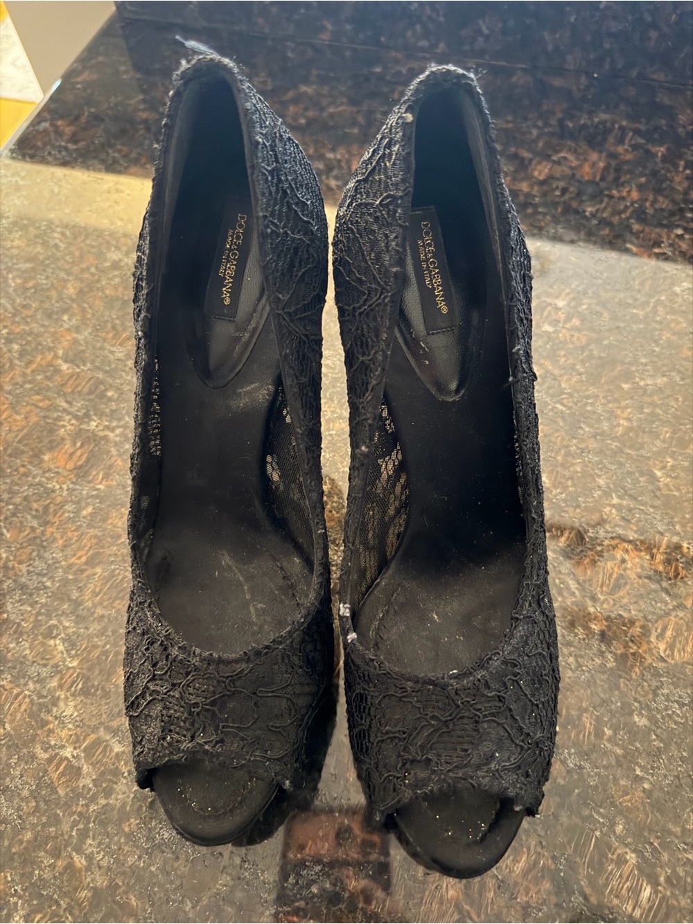 Dolce & Gabbana Black Lace Peep-Toe Heels